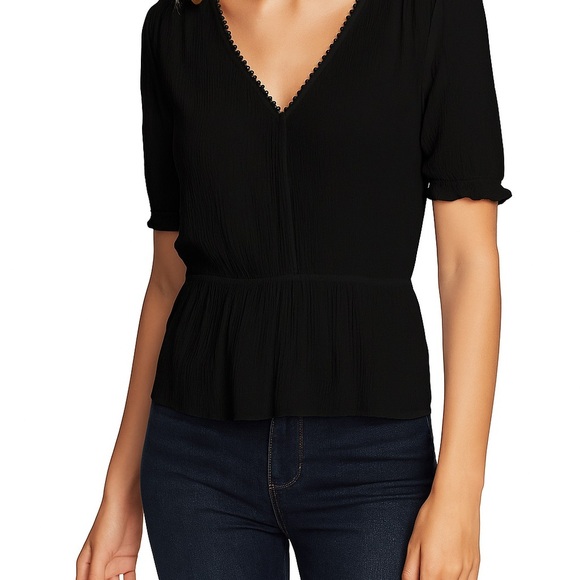 1. State Black Puff Sleeve Peplum Blouse - Picture 2 of 5